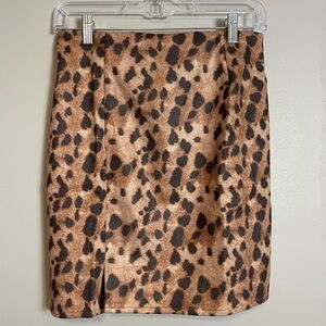 Simplee Faux Suede Leopard Print Mini Pencil Skirt Size Large Brown Animal